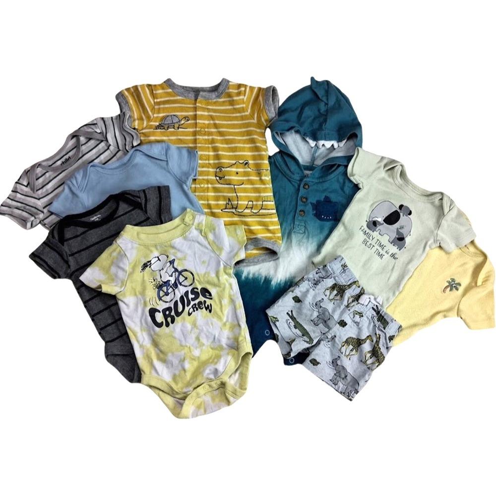 Carter's Baby Boy 0 3 Mos‎ Outfit Lot 9pc Bodysuit Jumpsuit Shorts Snoopy Summer